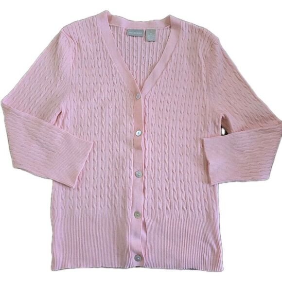 Field Gear Pink Button Cardigan Sweater Womens Medium Knit Preppy 3/4 Sleeve - Picture 9 of 9